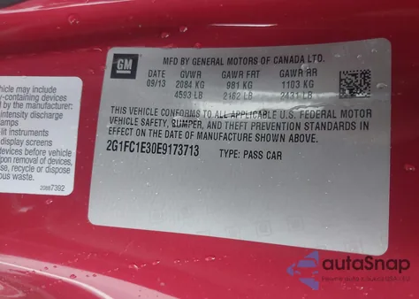 2014 Chevrolet Camaro 2Lt from USA, damaged, VIN 2G1FC1E30E9173713